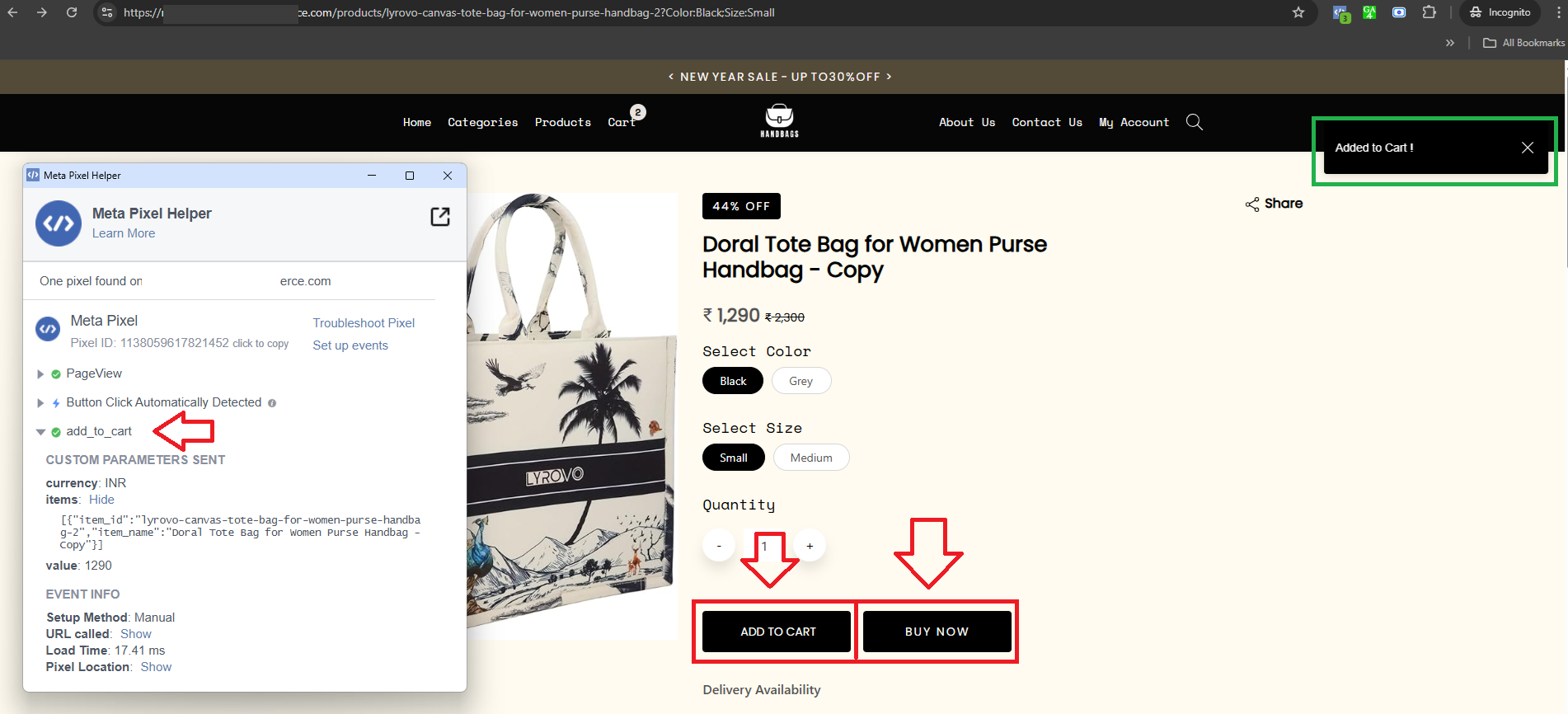The ‘Add to cart’ and ‘Buy now’ buttons on the product details page