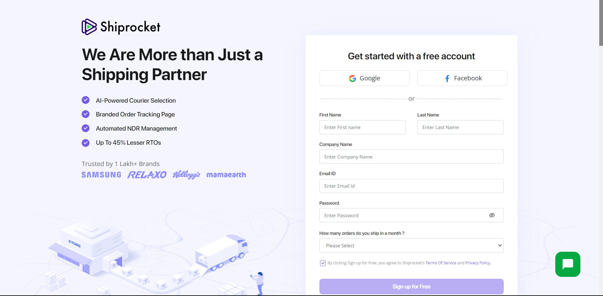To sign up on Shiprocket