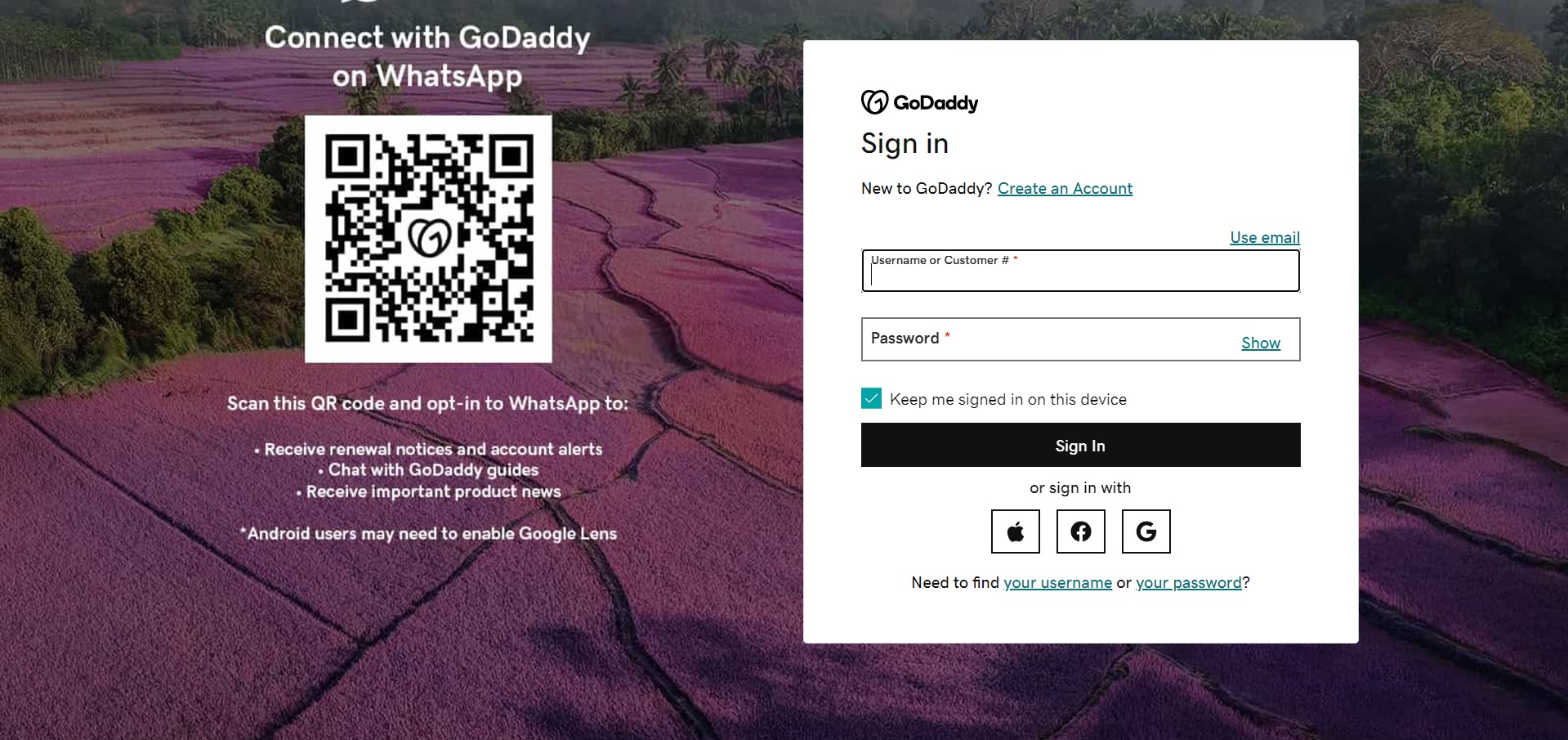 GoDaddy Login Page (Might change the way it looks as GoDaddy might update it)