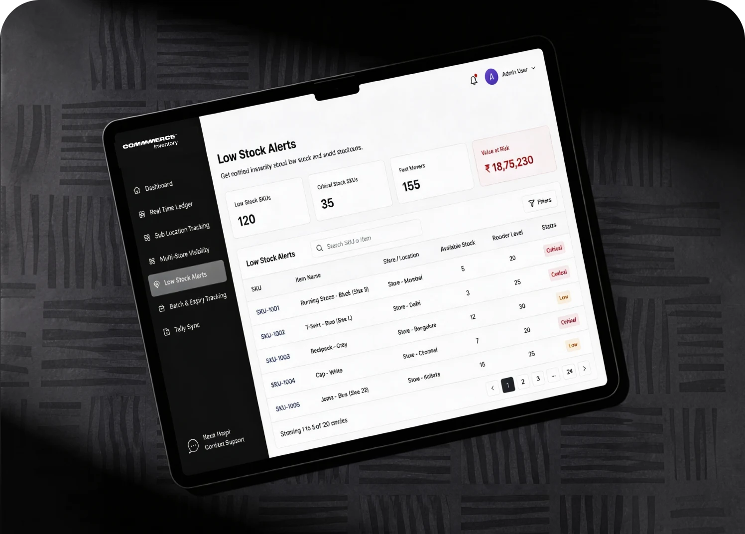 Low Stock Alerts dashboard
