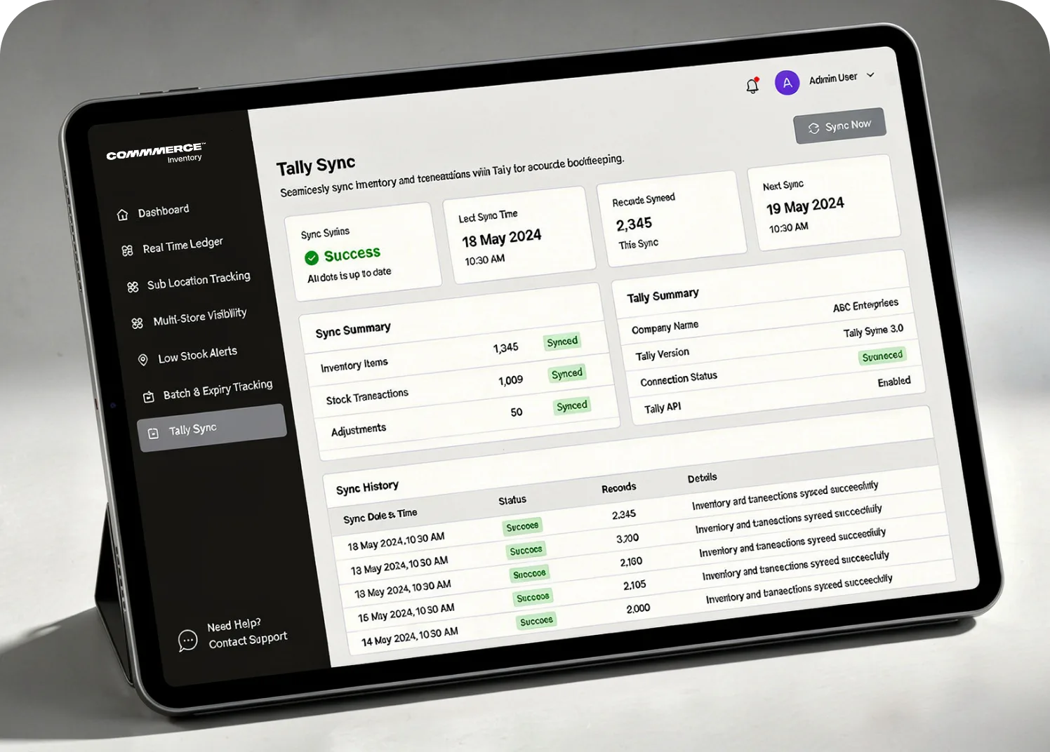 Tally Sync configuration page